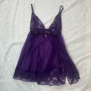 Fredericks of Hollywood, purple laced sheer top Y2K